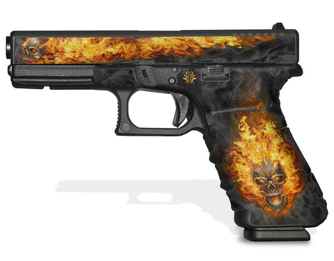 Glock 31 Gen 3 Decal Grip Kit - NITRO in Black with Flaming Skull