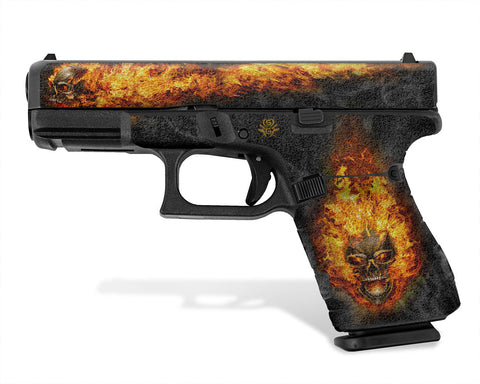 Glock 19 Gen 5 Decal Grip Kit - Nitro in Black with Flaming Skull